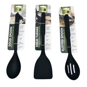 GREENPAN 3pc Spoon Turner Metal Core Silicone Utensils‎ Set Black Heat Resistant